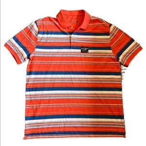 NWT Saddlebred Men’s Large Salmon Pink/Blues/White Striped Relaxed Fit Polo